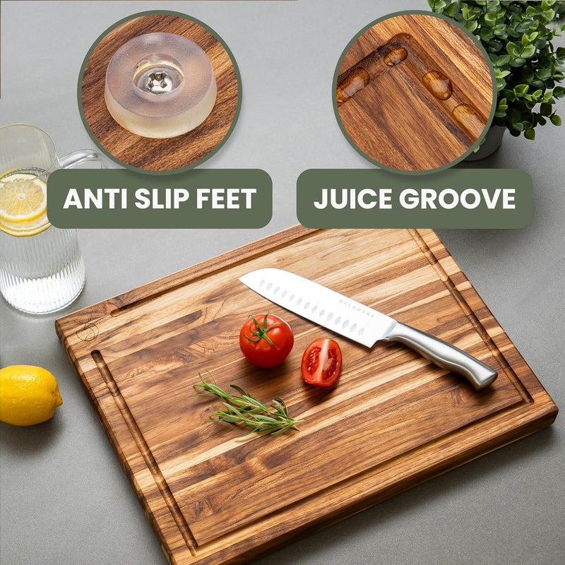 WALDWERK Large Teak Wood Cutting Board (18 x 14 x 1.2") - Solid Wood Cutting Board - Large Teak Wood Chopping Board - Wooden Butcher Block for Kitchen - Image 4